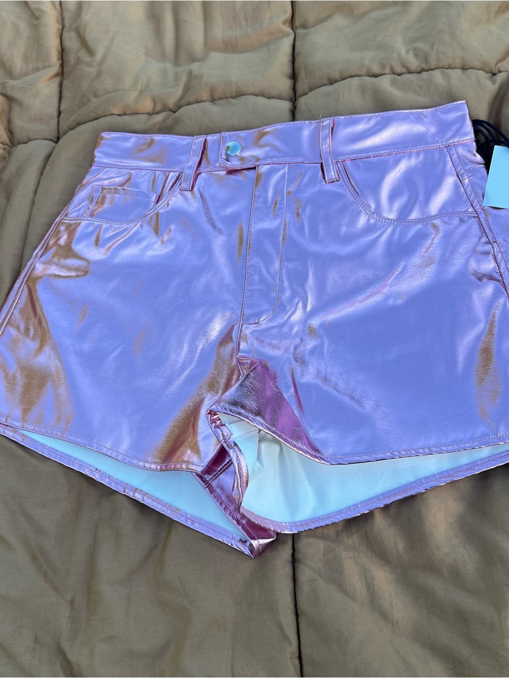 Blank NYC Metallic Pink Shiny High-Waist Daisy Duke Shorts Hot Pants Country 28”